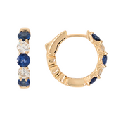 14K Yellow Sapphire Diamond Hoop Earrings